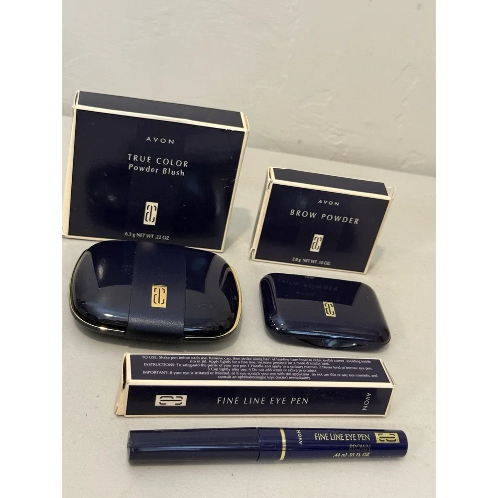 VTG Avon Makeup Lot True Color Powder Blush Brow Powder Fine Line Eye Pen NOS